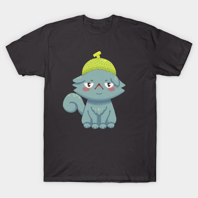 Disgruntled Melon Hat Cat T-Shirt by knitetgantt